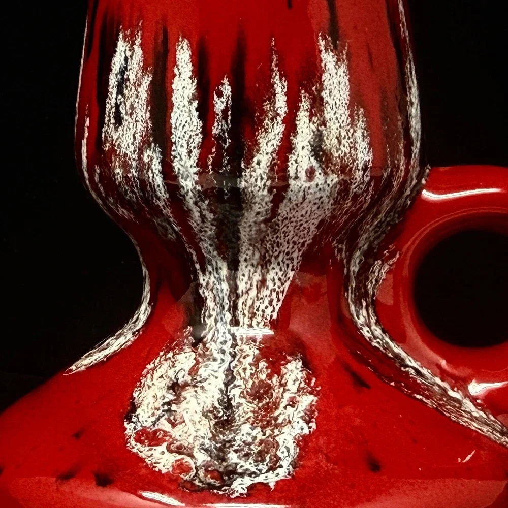 Red Dripware Glaze Black White Candleholder Vase Handthrown Pottery Eclectic  4